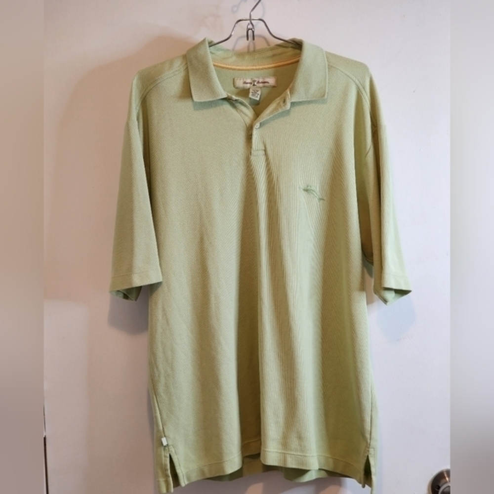 Tommy Bahama Mens Polo Shirt Green Size L Short Sleeve Pima Cotton Blend